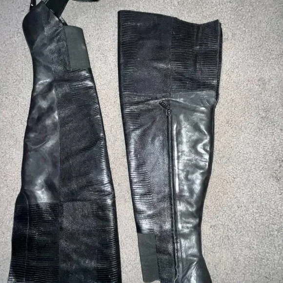 BCBGMAXAZRIA RUNWAY CONCORDE STAMPEDE OVER THE KNEE BLACK LEATHER BOOTS HTF 10M - Picture 5 of 16